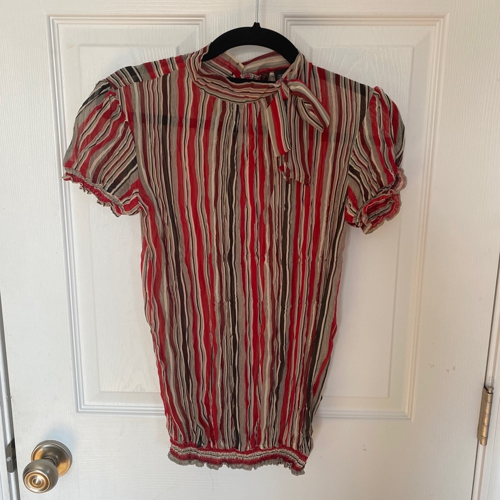 Striped Short Sleeve Sheer Top